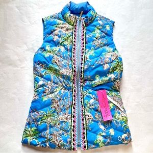 Lilly Pulitzer Deanne Reversible Vest Blue Thistle/Tiger Queen Size XXS